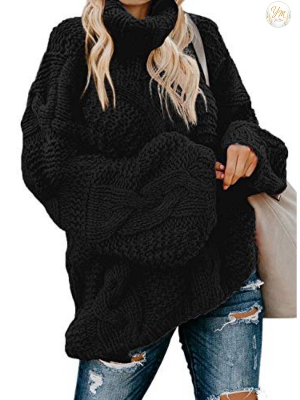 Dokotoo Turtleneck Chunky Cable Knit Pullover Sweater Loose Fit Casual